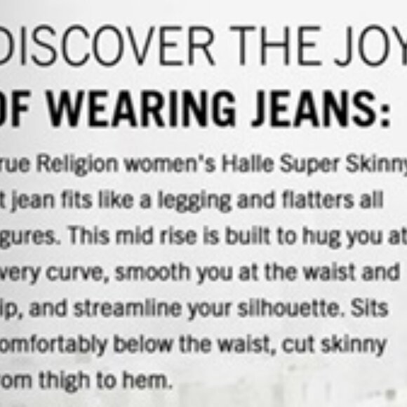 NWT True Religion Women's Halle Mid Rise Super Skinny Fit Jean Dream Catcher - Picture 4 of 4